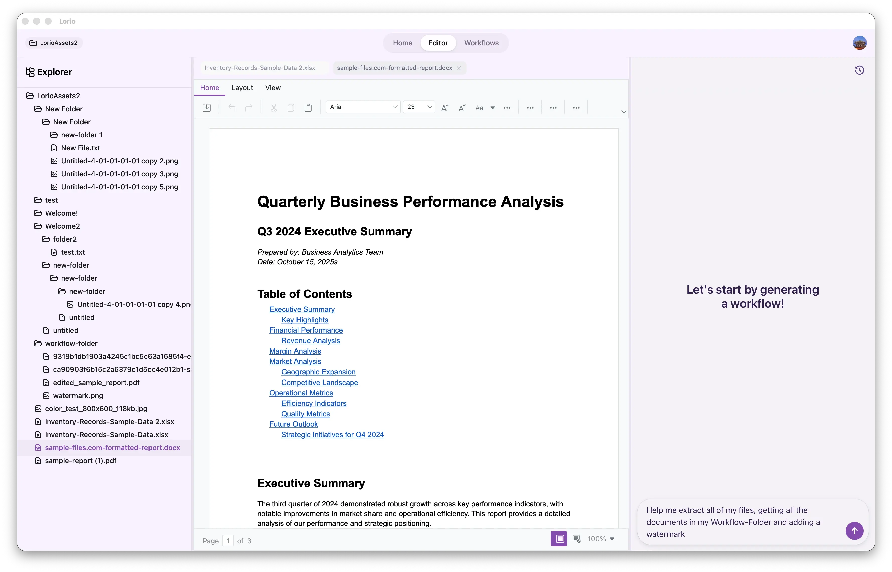 Lorio Editor Interface